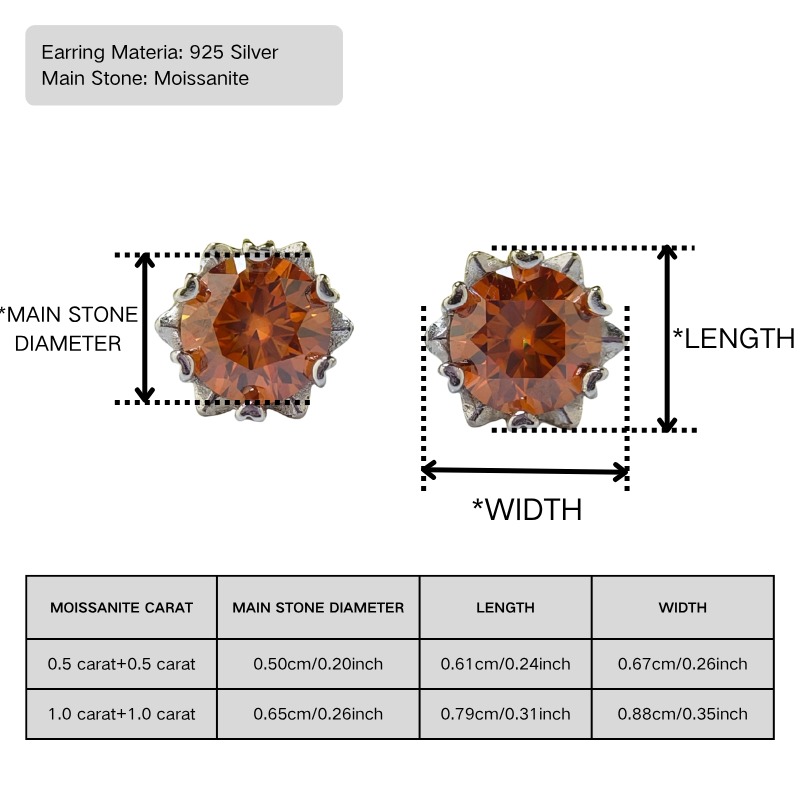 Unisex 0.5/1 Carat 925 Silver Moissanite Earrings